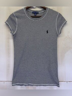 Ralph Lauren Navy & White Microstripe Crewneck Tee